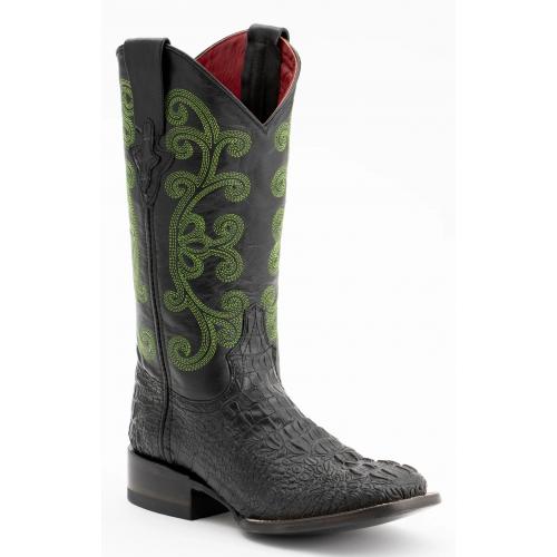 Ferrini Ladies "Stampede" Black Caiman Print Leather Square Toe Cowgirl Boots 90393-04