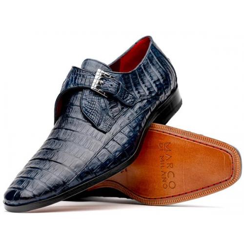 Marco Di Milano "Rovigo" Navy Genuine Caiman Crocodile Dress Shoes