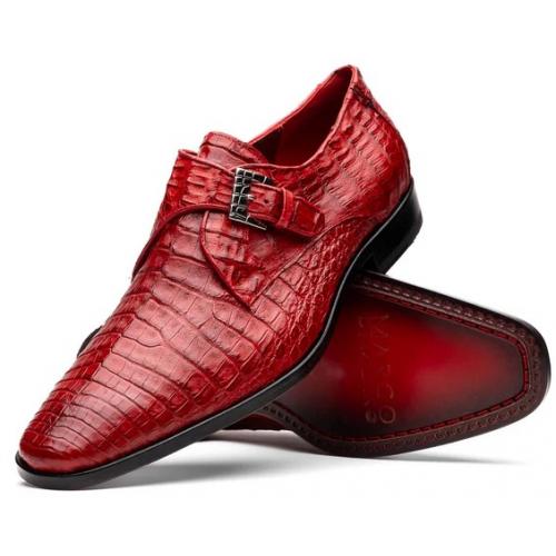 Marco Di Milano "Rovigo" Red Genuine Caiman Crocodile Dress Shoes