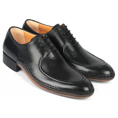 Paul Parkman Black Genuine Leather Opanka Stitched Men's Split-Toe Oxford Dress Shoes 054-BLK