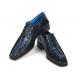 Paul Parkman Navy Genuine Croco Textured Leather Bicycle Toe Oxford Dress Shoes 94-214