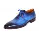 Paul Parkman Blue Hand-Painted Genuine Leather Men's Plain Toe Wholecut Oxford Dress Shoes 755-BLU