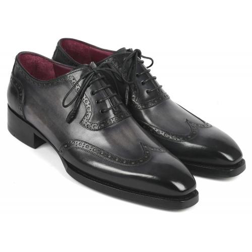 Paul Parkman Black / Gray Genuine Leather Goodyear Welted Men's Oxford Dress Shoes 6819-GRY