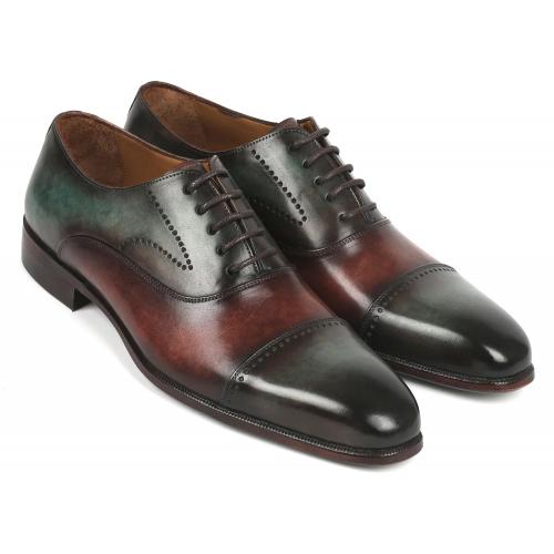 Paul Parkman Green / Brown Genuine Leather Men's Cap Toe Oxfords Oxford Dress Shoes 314-GRNBRW