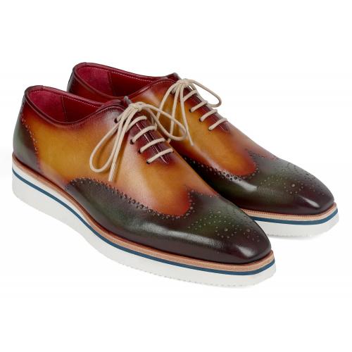 Paul Parkman Green / Camel Genuine Leather Men's Smart Wingtip Oxford Casual Shoes 188-GRN-CML