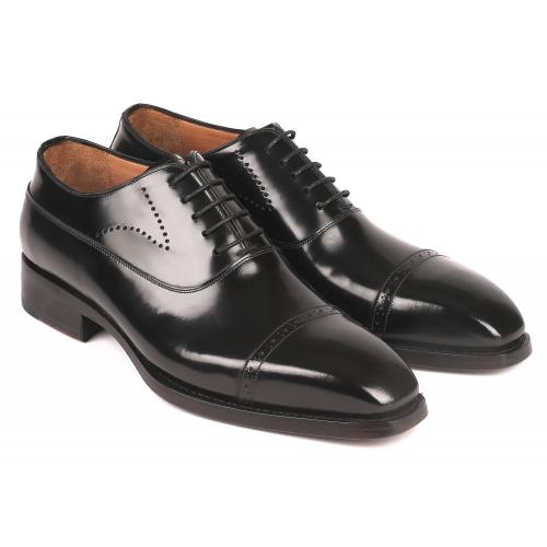 Paul Parkman Black Genuine Polished Leather Goodyear Welted Cap Toe Oxford Dress Shoes 056BLK84