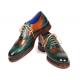 Paul Parkman Green / Tobacco Genuine Leather Wingtip Goodyear Welted Oxford Dress Shoes 027-GRN-TAB
