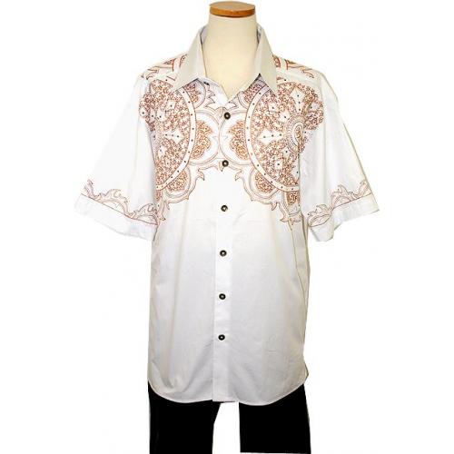 Prestige White / Copper Lurex Embroidery Design With Copper Rhine Stones 100% Cotton Shirt COT 915
