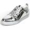 Fiesso Silver Patent Lace up Low Cut Leather Sneaker FI2415-2.