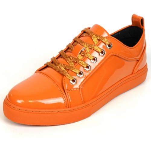 Fiesso Orange Patent Lace up Low Cut Leather Sneaker FI2415-2.