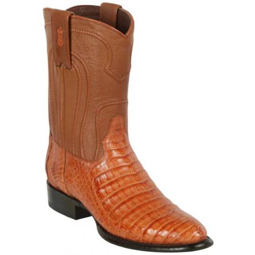 Los Altos Cognac Genuine Caiman Belly Round Roper Toe Cowboy Boots 698203