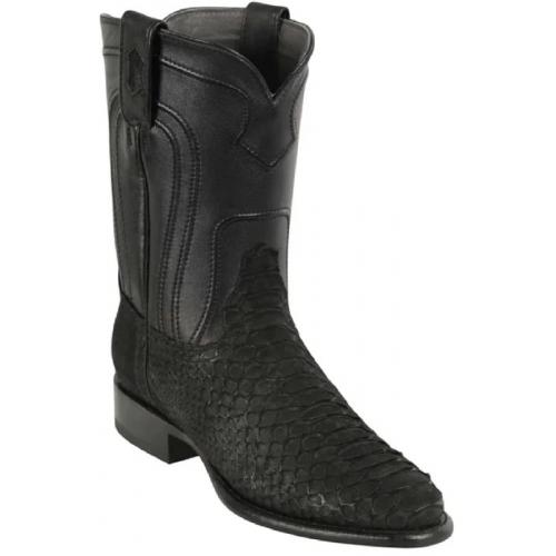 Los Altos Black Genuine Python Round Roper Toe Cowboy Boots 69N5705