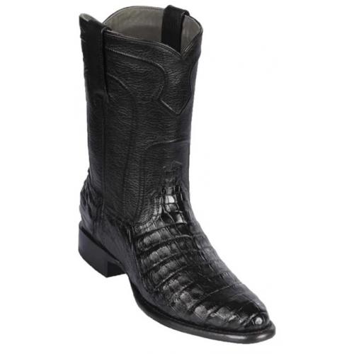 Los Altos Black Genuine Caiman Belly Round Roper Toe With Zipper Style Cowboy Boots 69Z8205