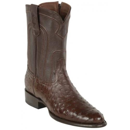 Los Altos Brown Genuine Ostrich Round Roper Toe With Zipper Style Cowboy Boots 69Z0307
