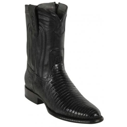 Los Altos Black Genuine Teju Round Roper Toe With Zipper Style Cowboy Boots 69Z0705