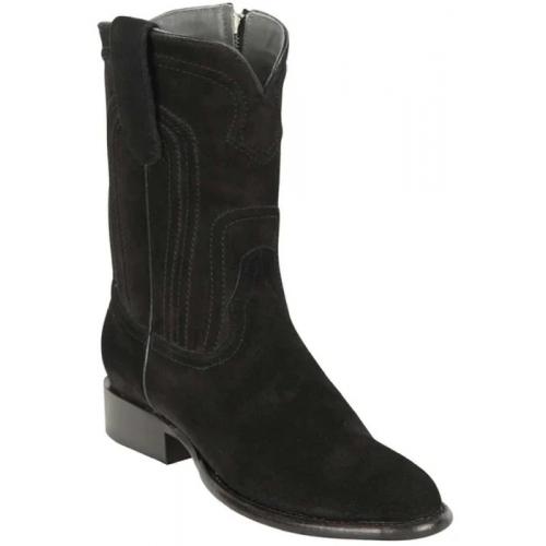 Los Altos Black Genuine Suede Round Roper Toe With Zipper Style Cowboy Boots 69Z6605