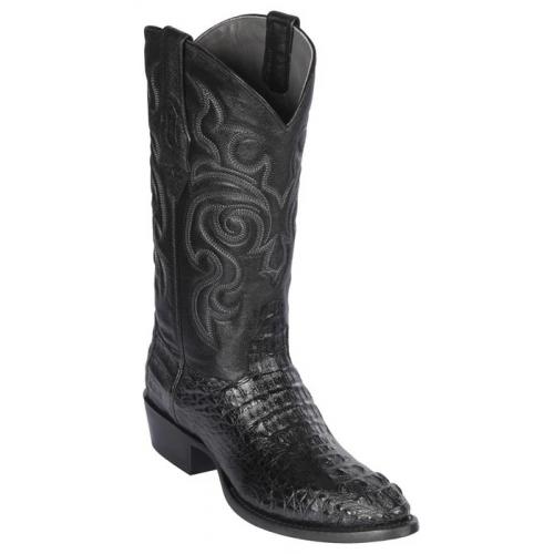 Los Altos Black Genuine Caiman Hornback Round Toe Cowboy Boots 650205