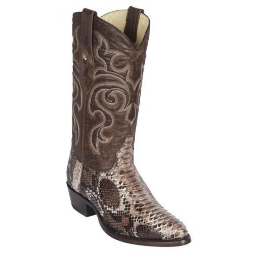 Los Altos Rustic Brown Genuine Python Snakeskin Round Toe Cowboy Boots 655785