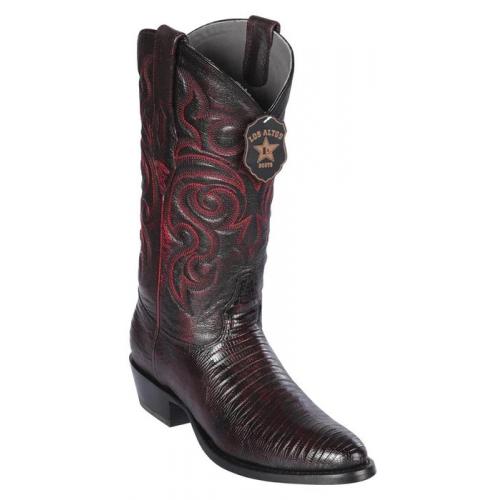 Los Altos Black Cherry Genuine Teju Lizard Round Toe Cowboy Boots 650718