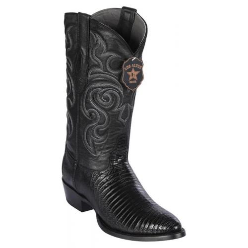 Los Altos Black Genuine Teju Lizard Round Toe Cowboy Boots 650705