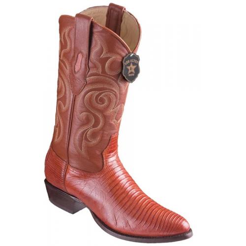 Los Altos Cognac Genuine Teju Lizazrd Round Roper Toe Cowboy Boots 650703