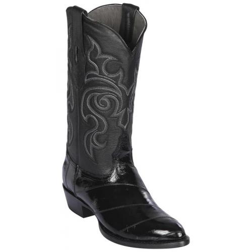 Los Altos Black Genuine Eel Skin Round Toe Cowboy Boots 600805