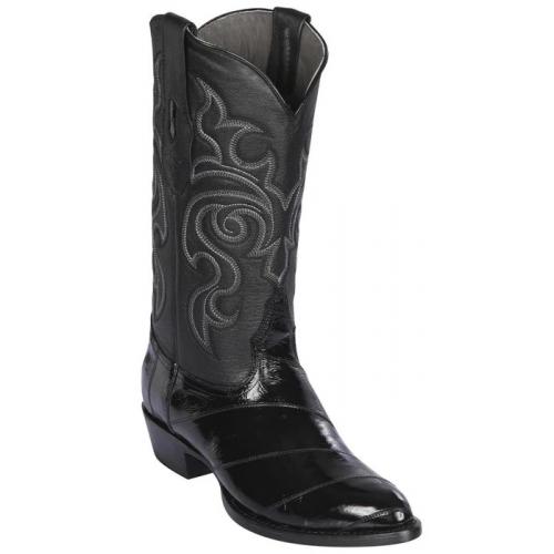 Los Altos Black Genuine Eel Skin Round Toe Cowboy Boots 650805
