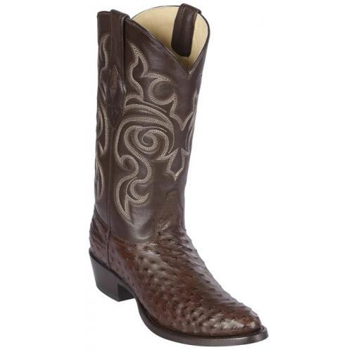 Los Altos Brown Full Quill Ostrich Round Toe Cowboy Boots 650307