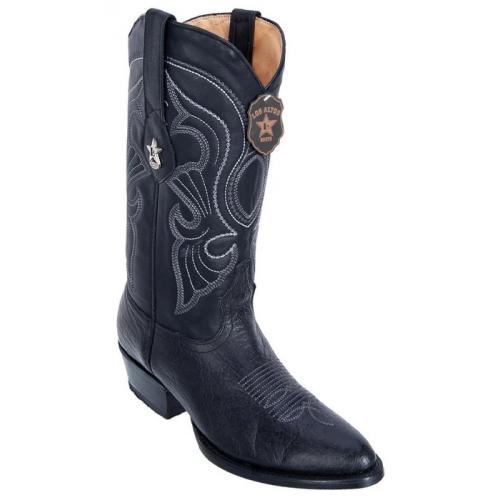 Los Altos Black Genuine Bull Shoulder Leather Round Toe Cowboy Boots 653105