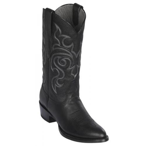 Los Altos Black Genuine Grisly Leather Round Roper Toe Cowboy Boots 652705