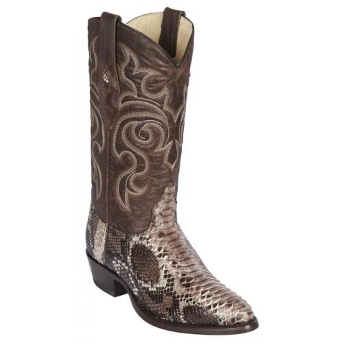 Los Altos Rustic Brown Genuine Python Snakeskin Round Roper Toe Cowboy Boots 605785