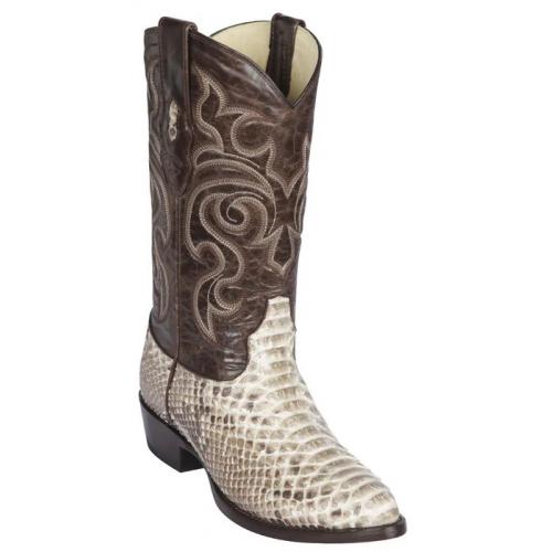 Los Altos Natural Brown Genuine Python Snakeskin Medium Round Toe Cowboy Boots 605749