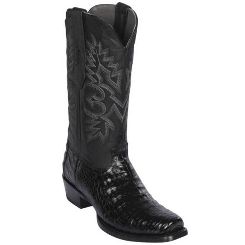 Los Altos Black Genuine Caiman Belly Medium Square Toe Cowboy Boots 588205