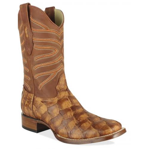 Los Altos Cognac Matte Genuine Pirarucu Fish Square Toe Cowboy Boots 8221070