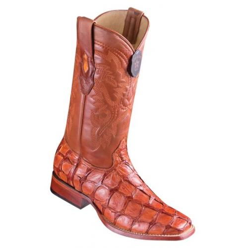 Los Altos Cognac Genuine Pirarucu Fish Square Toe Cowboy Boots 8221003