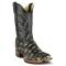Los Altos Black Genuine Pirarucu Fish Wide Square Toe Cowboy Boots 8221081