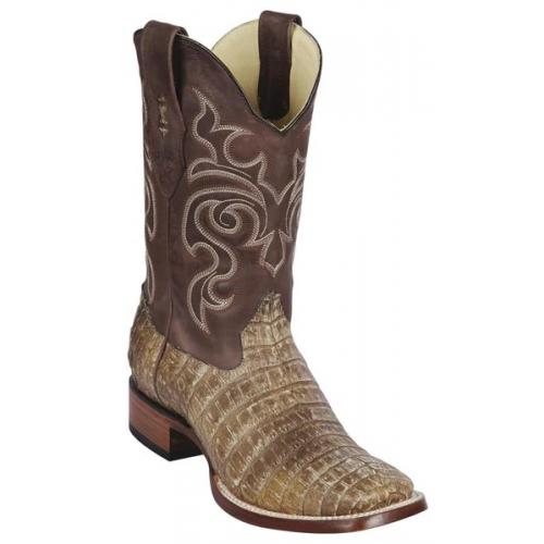 Los Altos Sahara Stone GenuineCaiman Belly Leather Wide Square Toe Cowboy Boots 8228239