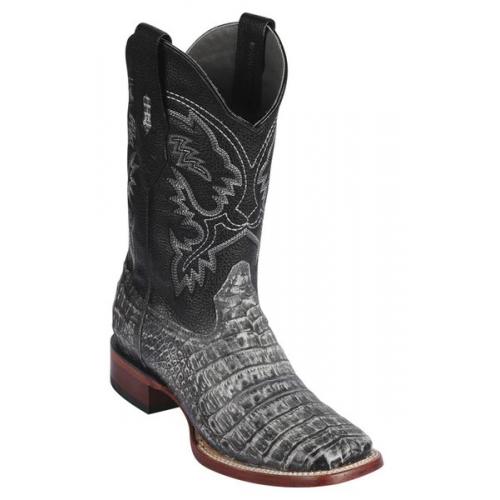 Los Altos Sahara Rustic Black Genuine Caiman Belly Leather Wide Square Toe Cowboy Boots 8228281