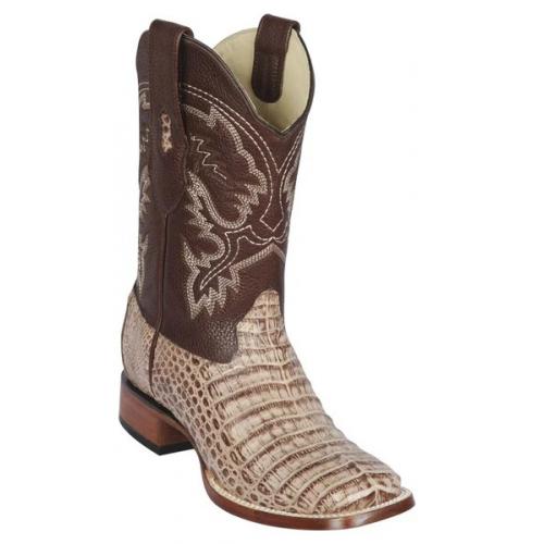Los Altos Mocha Genuine Caiman Belly Leather Wide Square Toe Cowboy Boots 8228272