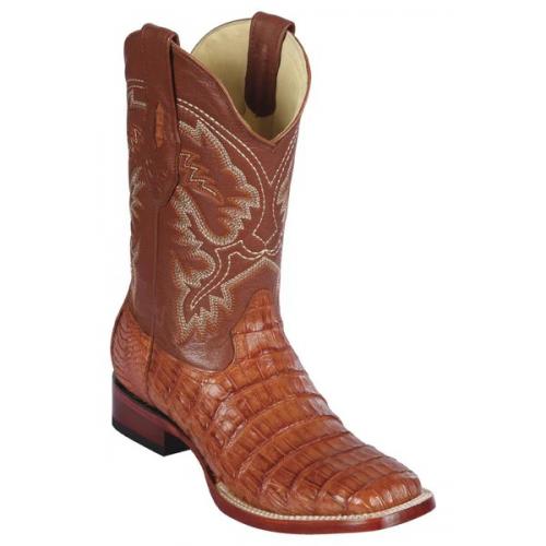 Los Altos Cognac Genuine Caiman Belly Leather Wide Square Toe Cowboy Boots 822A8203