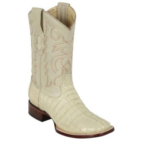 Los Altos Whiter White Genuine Caiman Hornback Leather Wide Square Toe Cowboy Boots 8220104
