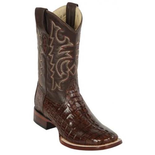 Los Altos Brown Genuine Caiman Hornback Leather Wide Square Toe Cowboy Boots 8220107