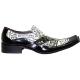 Zota Black And White Newspaper Print Diagonal Toe Leather Shoes With Side Buckle G322/7