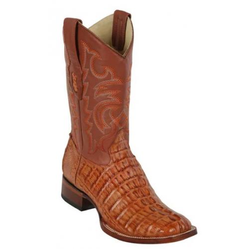 Los Altos Cognac Genuine Caiman Tail Leather Wide Square Toe Cowboy Boots 8220103