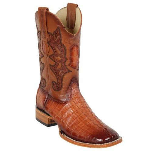 Los Altos Faded Cognac Genuine Caiman Tail Wide Square Toe Cowboy Boots 48220157
