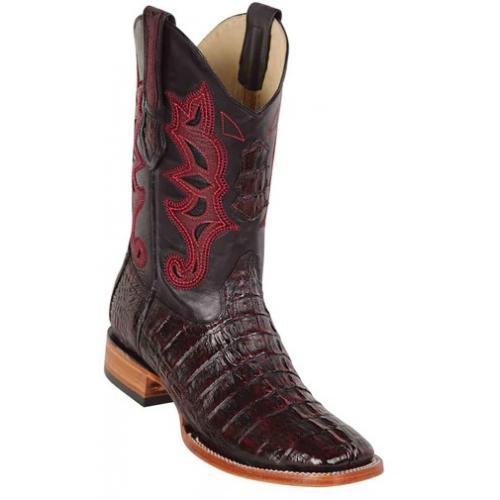 Los Altos Black Cherry Genuine Caiman Tail Wide Square Toe Cowboy Boots 48220118