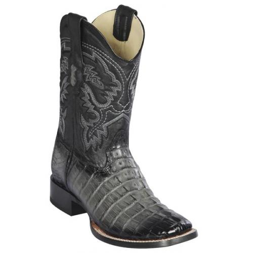 Los Altos Faded Gray Genuine Caiman Tail Wide Square Toe Cowboy Boots 8220138