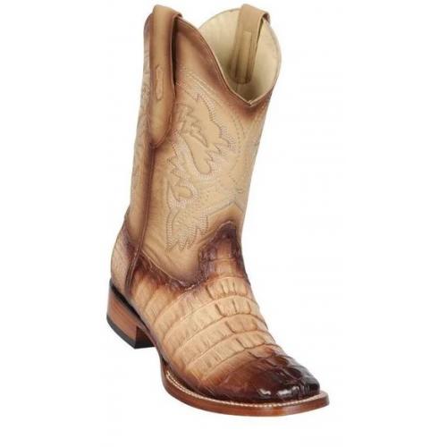 Los Altos Faded Oryx Genuine Caiman Tail Wide Square Toe Cowboy Boots 8220115