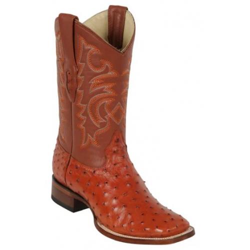 Los Altos Cognac Genuine Ostrich Wide Square Toe Cowboy Boots 8220303
