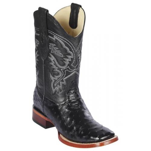 Los Altos Black Genuine Full Quill Ostrich Wide Square Toe Cowboy Boots 8220305